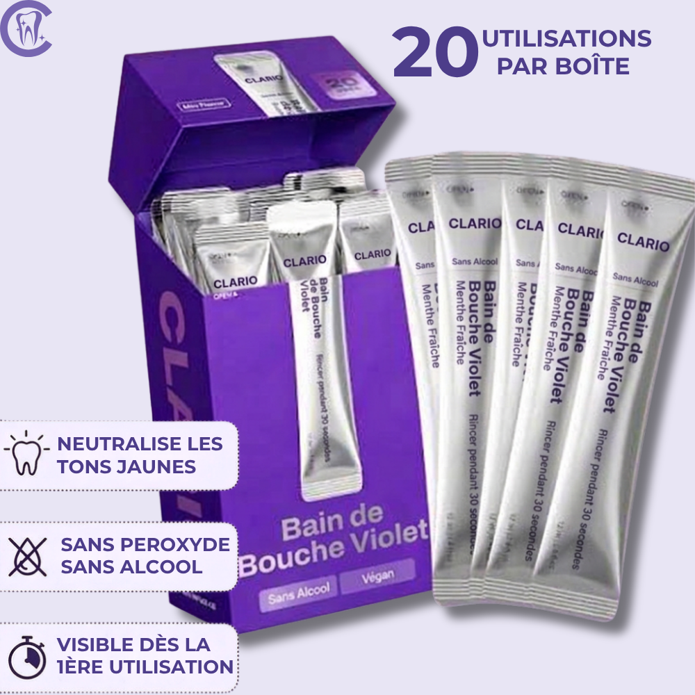 Bain de bouche violet pour dents jaunes